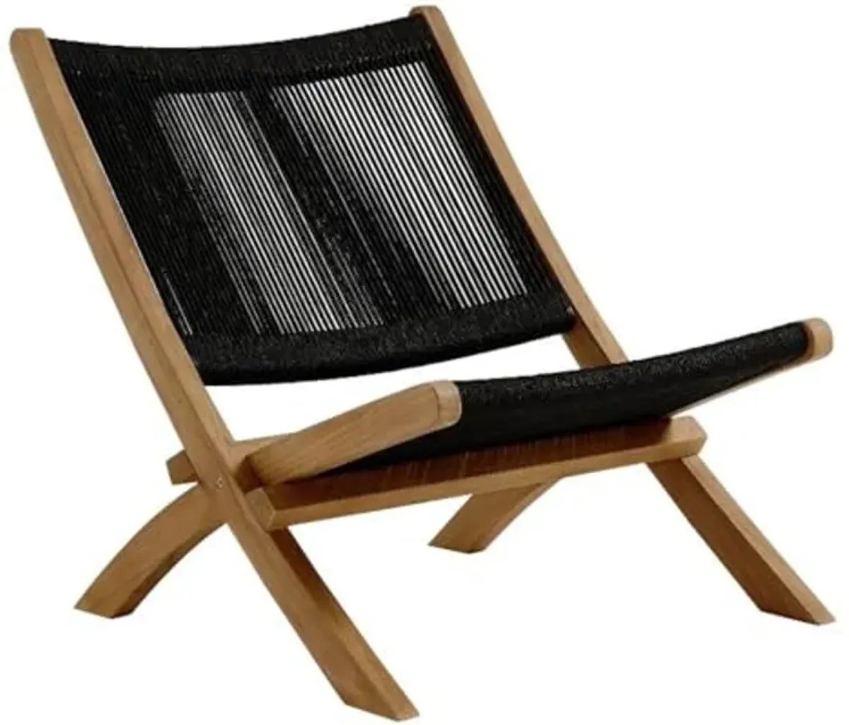 Modway Vienna Outdoor Patio Teak Wood Folding Lounge Chair in Natural Black