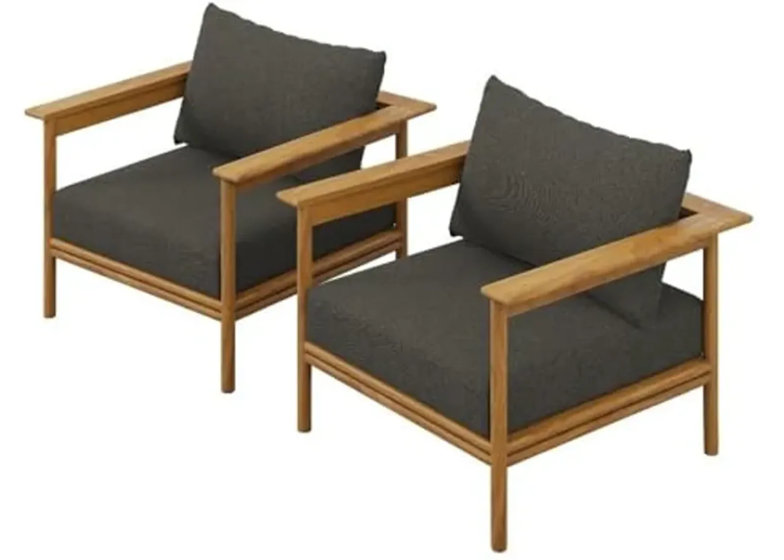 Modway Wren Teak Wood Outdoor Patio Armchair Set of 2 in Natural Flint Gray