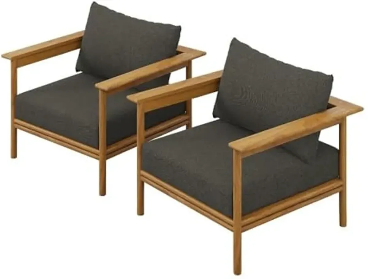 Modway Wren Teak Wood Outdoor Patio Armchair Set of 2 in Natural Flint Gray