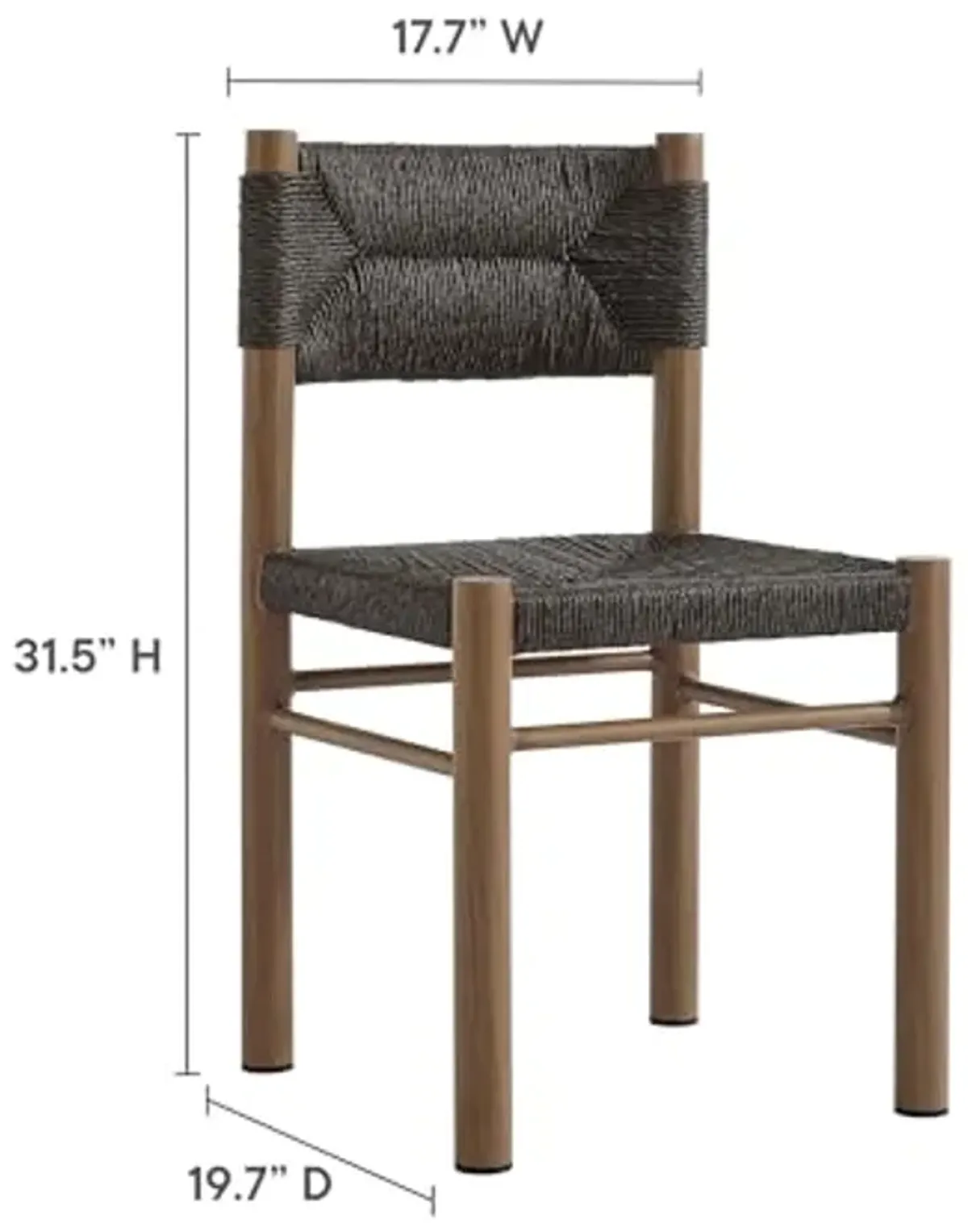 Modway Parkland Outdoor Wicker Dining Chairs Set of 2 in Walnut — Armless Rattan Patio Chairs with Aluminum Frame — All-Weather Outdoor Accent Side Chairs for Backyard, Porch, or Balcony