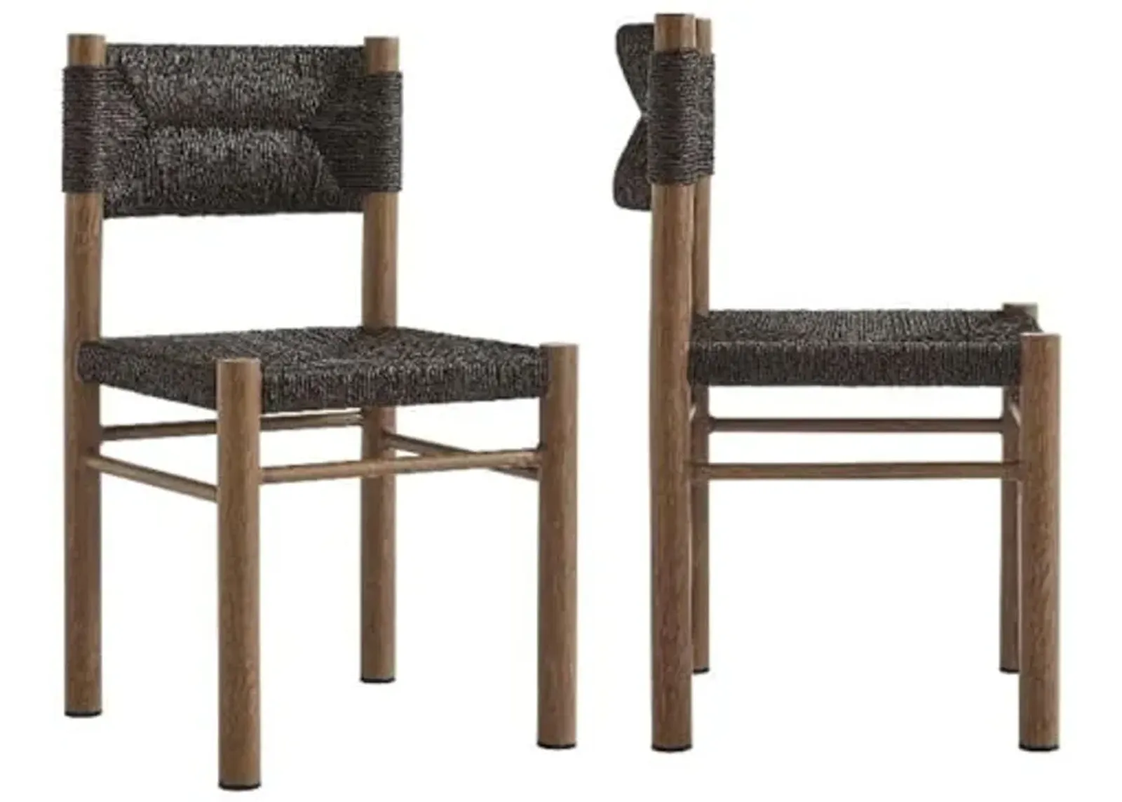 Modway Parkland Outdoor Wicker Dining Chairs Set of 2 in Walnut — Armless Rattan Patio Chairs with Aluminum Frame — All-Weather Outdoor Accent Side Chairs for Backyard, Porch, or Balcony