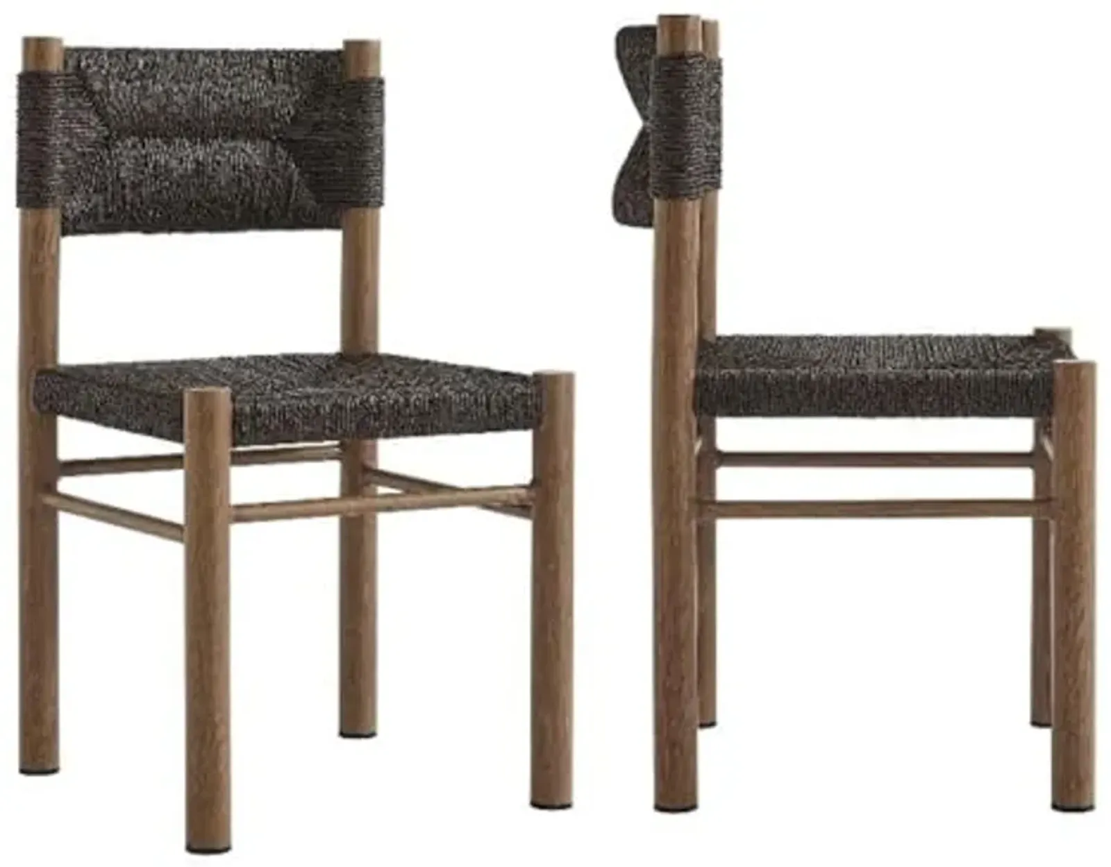 Modway Parkland Outdoor Wicker Dining Chairs Set of 2 in Walnut — Armless Rattan Patio Chairs with Aluminum Frame — All-Weather Outdoor Accent Side Chairs for Backyard, Porch, or Balcony