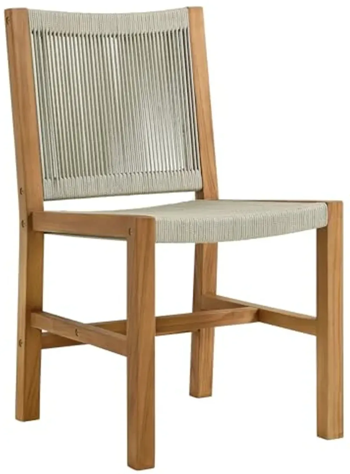 Modway Vienna Outdoor Patio Teak and Rope Armless Dining Chair Set of 2 in Natural Natural – Woven Rope Side Chairs – Teak Outdoor Dining Chairs – Weather-Resistant Deck Chairs