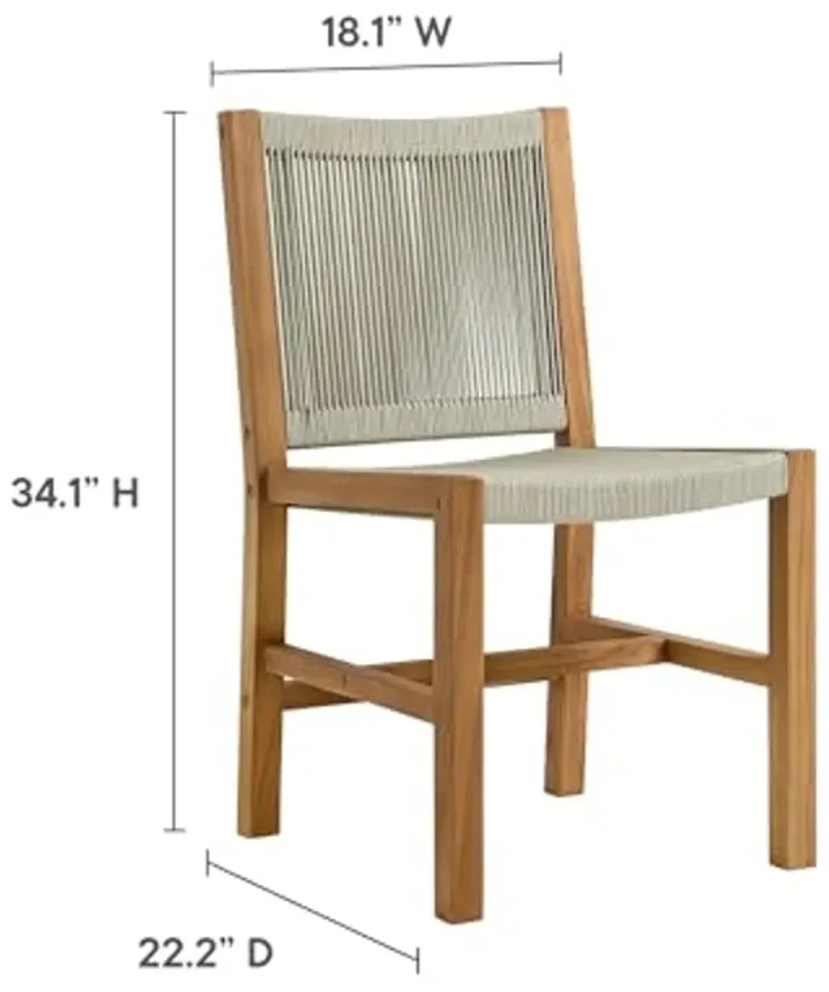 Modway Vienna Outdoor Patio Teak and Rope Armless Dining Chair Set of 2 in Natural Natural – Woven Rope Side Chairs – Teak Outdoor Dining Chairs – Weather-Resistant Deck Chairs