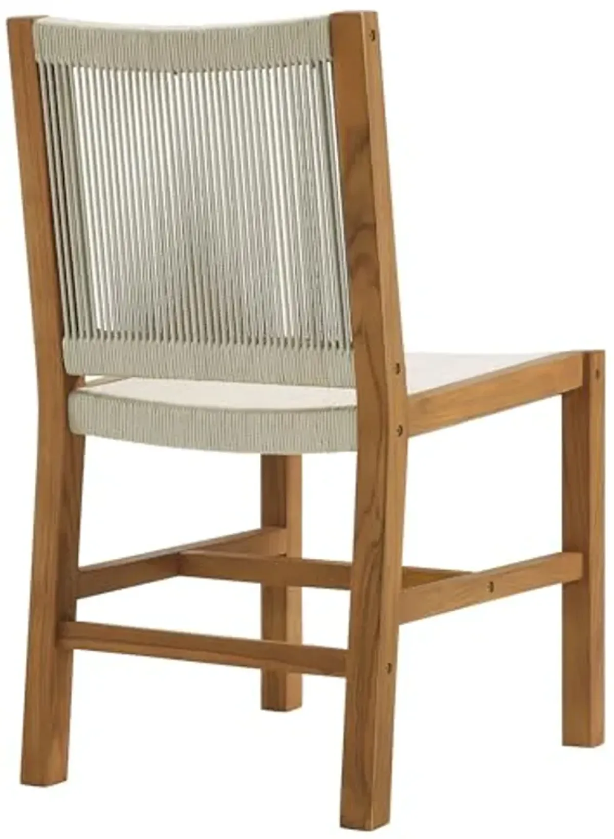 Modway Vienna Outdoor Patio Teak and Rope Armless Dining Chair Set of 2 in Natural Natural – Woven Rope Side Chairs – Teak Outdoor Dining Chairs – Weather-Resistant Deck Chairs