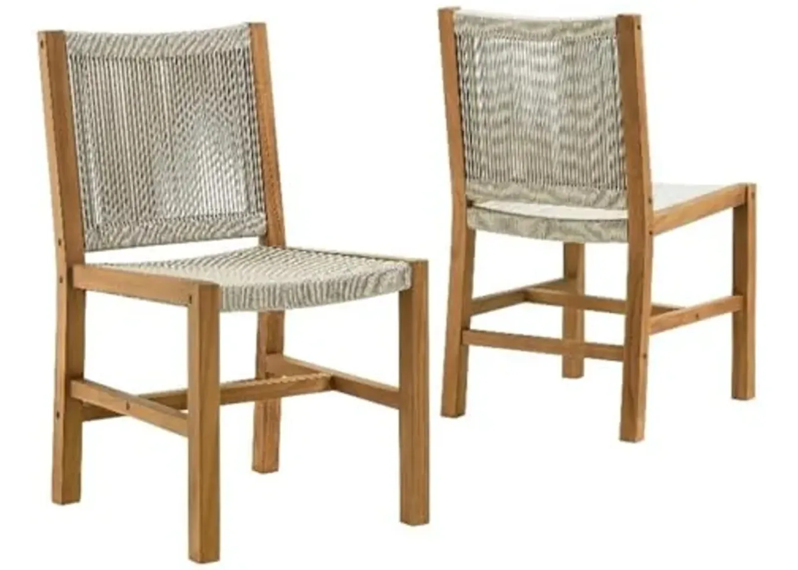 Modway Vienna Outdoor Patio Teak and Rope Armless Dining Chair Set of 2 in Natural Natural – Woven Rope Side Chairs – Teak Outdoor Dining Chairs – Weather-Resistant Deck Chairs