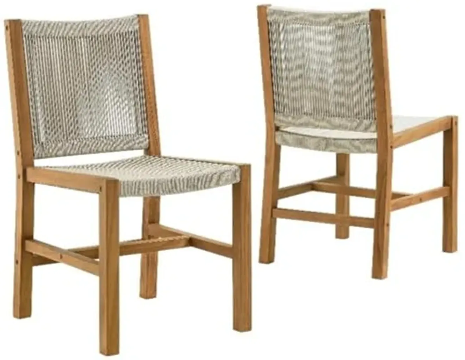 Modway Vienna Outdoor Patio Teak and Rope Armless Dining Chair Set of 2 in Natural Natural – Woven Rope Side Chairs – Teak Outdoor Dining Chairs – Weather-Resistant Deck Chairs