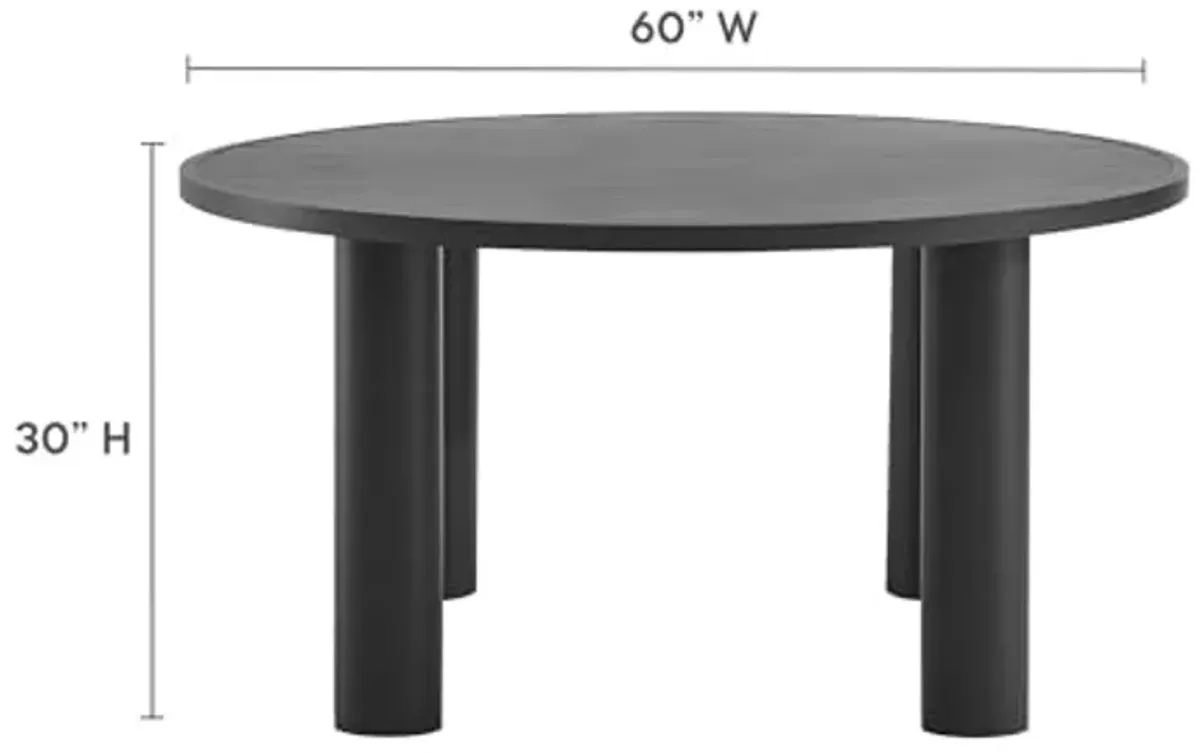 Modway Nautica 60 Inch Round Metal Outdoor Patio Dining Table in Graphite – Weather-Resistant Outdoor Dining Table for Patio, Balcony, and Garden – Modern Outdoor Dining Table for 4 People