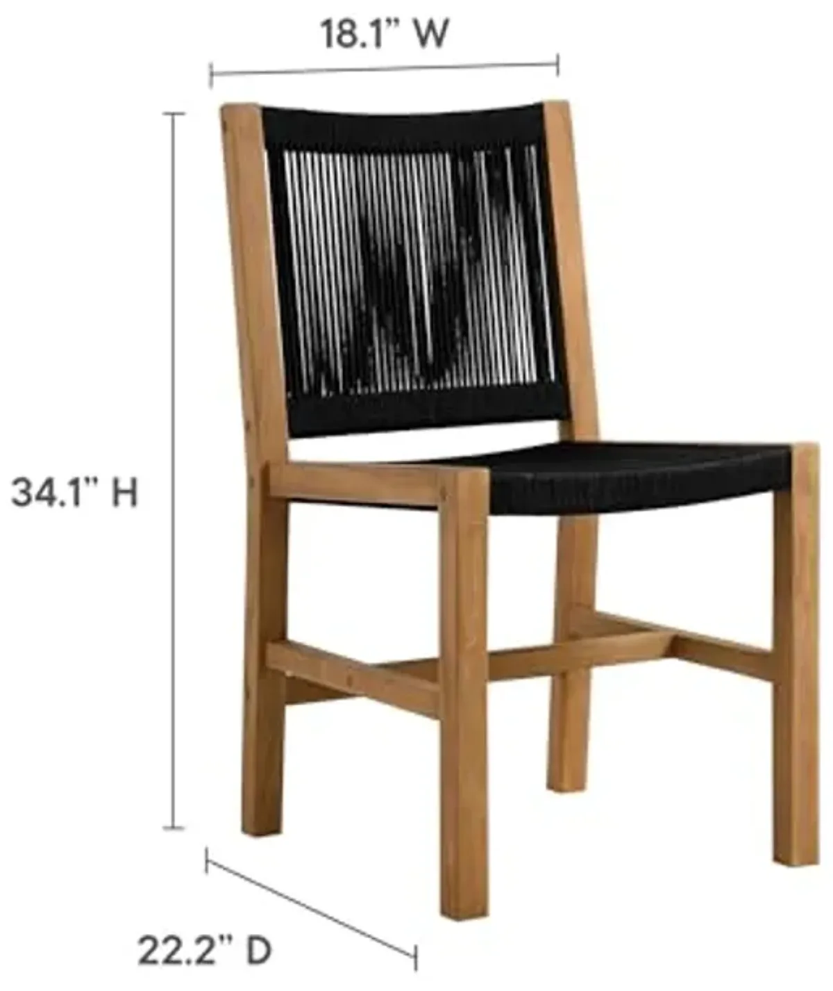 Modway Vienna Outdoor Patio Teak and Rope Armless Dining Chair Set of 2 in Natural Black – Woven Rope Side Chairs – Teak Outdoor Dining Chairs – Weather-Resistant Deck Chairs