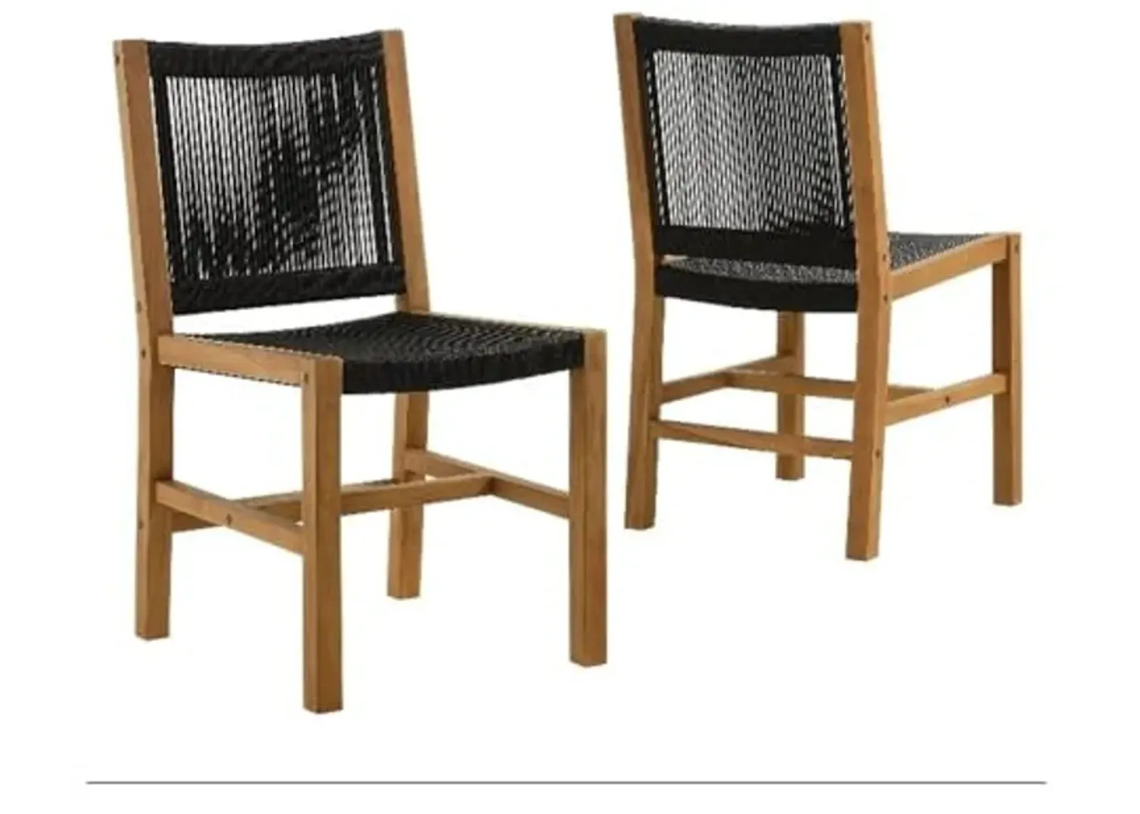 Modway Vienna Outdoor Patio Teak and Rope Armless Dining Chair Set of 2 in Natural Black – Woven Rope Side Chairs – Teak Outdoor Dining Chairs – Weather-Resistant Deck Chairs