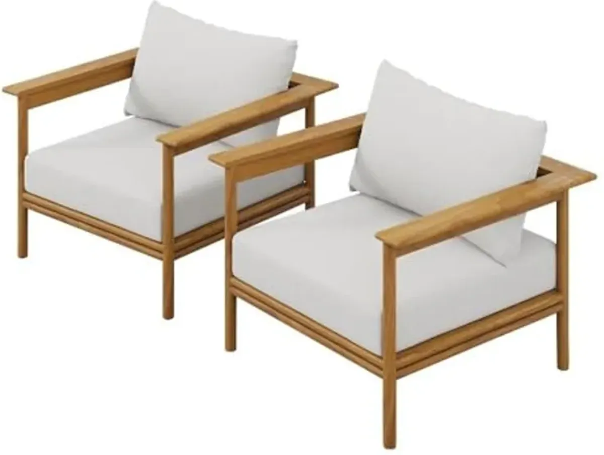 Modway Wren Teak Wood Outdoor Patio Armchair Set of 2 in Natural Sail