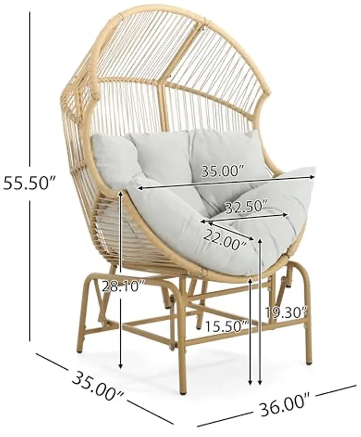 Christopher Knight Home Paolos Outdoor Wicker and Iron Gliding Chair with Water Repellent Cushion, Patio PE Rattan and Iron Frame Rocking Chair, Recliner, Light Brown