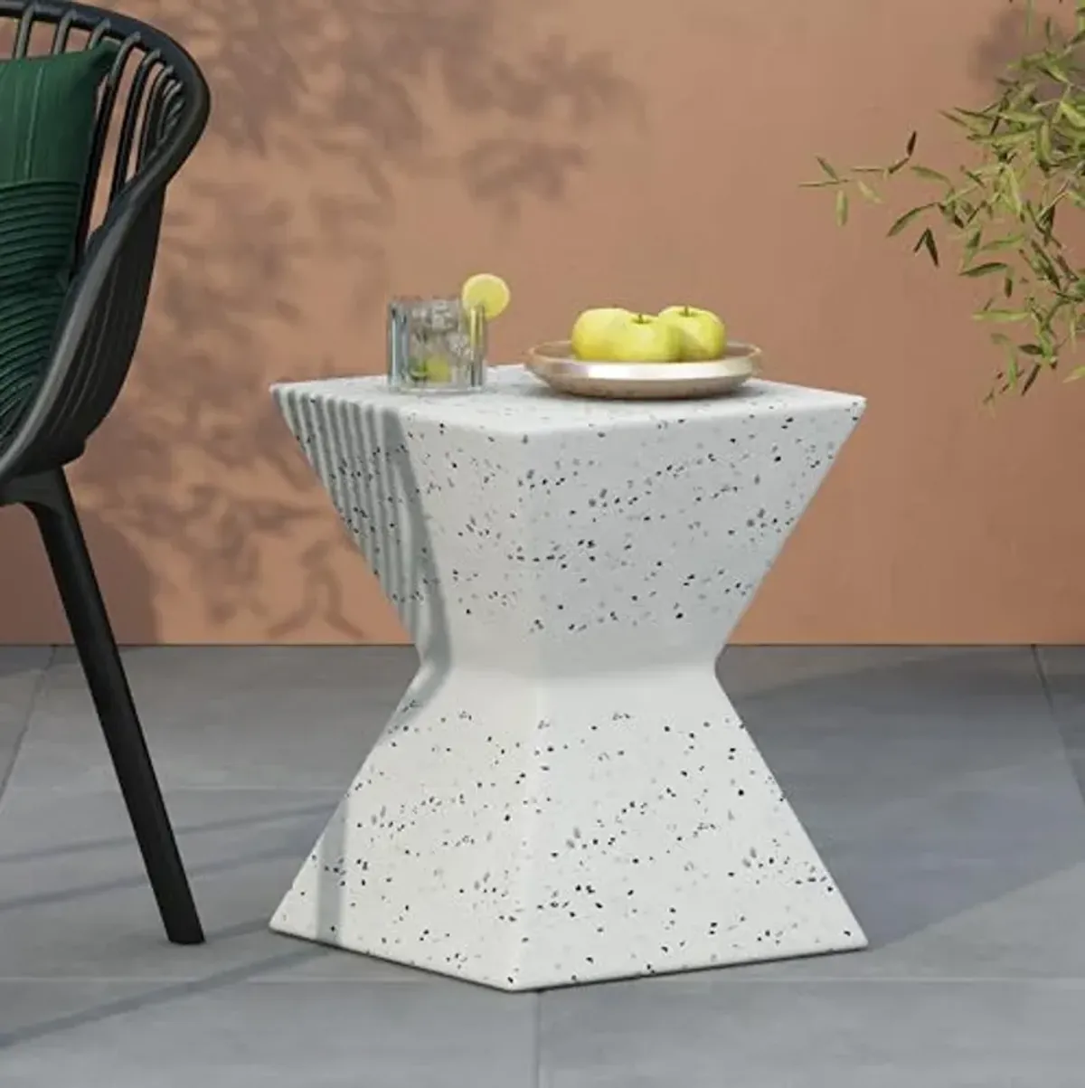 Christopher Knight Home Square Side Table, Outdoor Accent Table, Concrete End Table with White Speckled Finish Perfect for Patio Garden Living Room Modern Design Functional Furniture, White