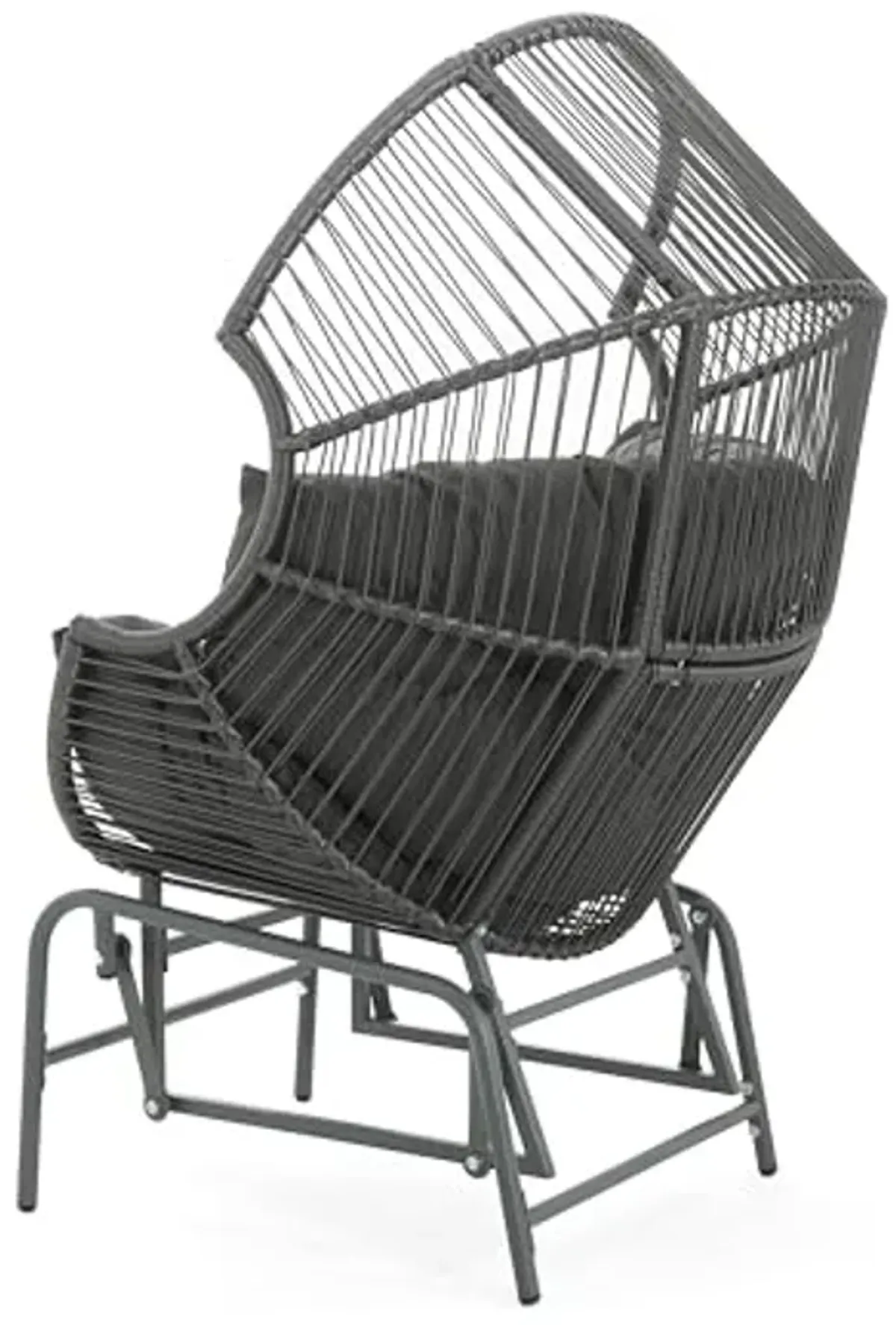 Christopher Knight Home Paolos Outdoor Wicker and Iron Gliding Chair with Water Repellent Cushion, Patio PE Rattan and Iron Frame Rocking Chair, Recliner, Dark Gray