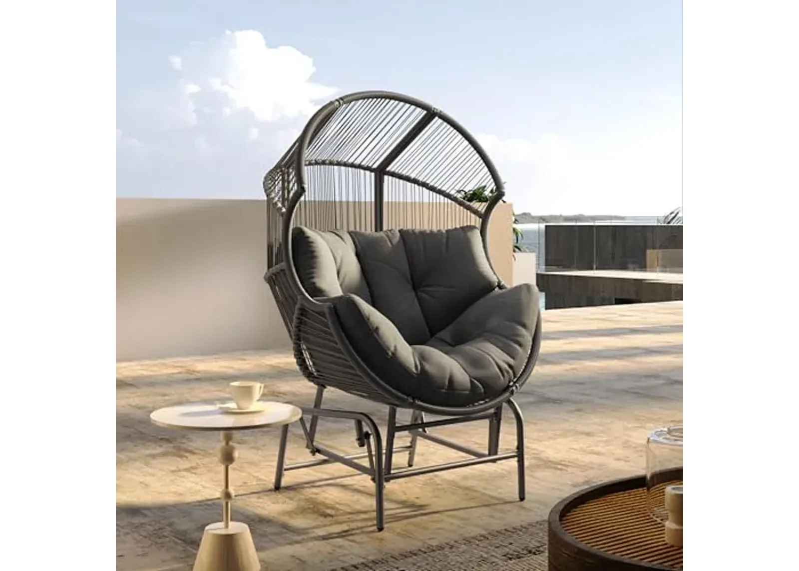 Christopher Knight Home Paolos Outdoor Wicker and Iron Gliding Chair with Water Repellent Cushion, Patio PE Rattan and Iron Frame Rocking Chair, Recliner, Dark Gray