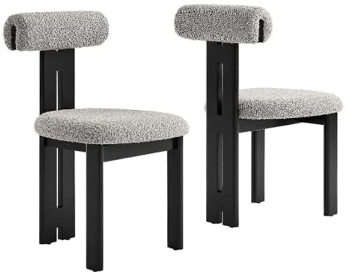 Modway Torian Upholstered Boucle Dining Chairs Set of 2 in Wenge Taupe - 3-Legged Farmhouse Kitchen Chairs - Mid-Century Modern Armless Accent Chairs - Comfortable Side Chairs with Wood Legs