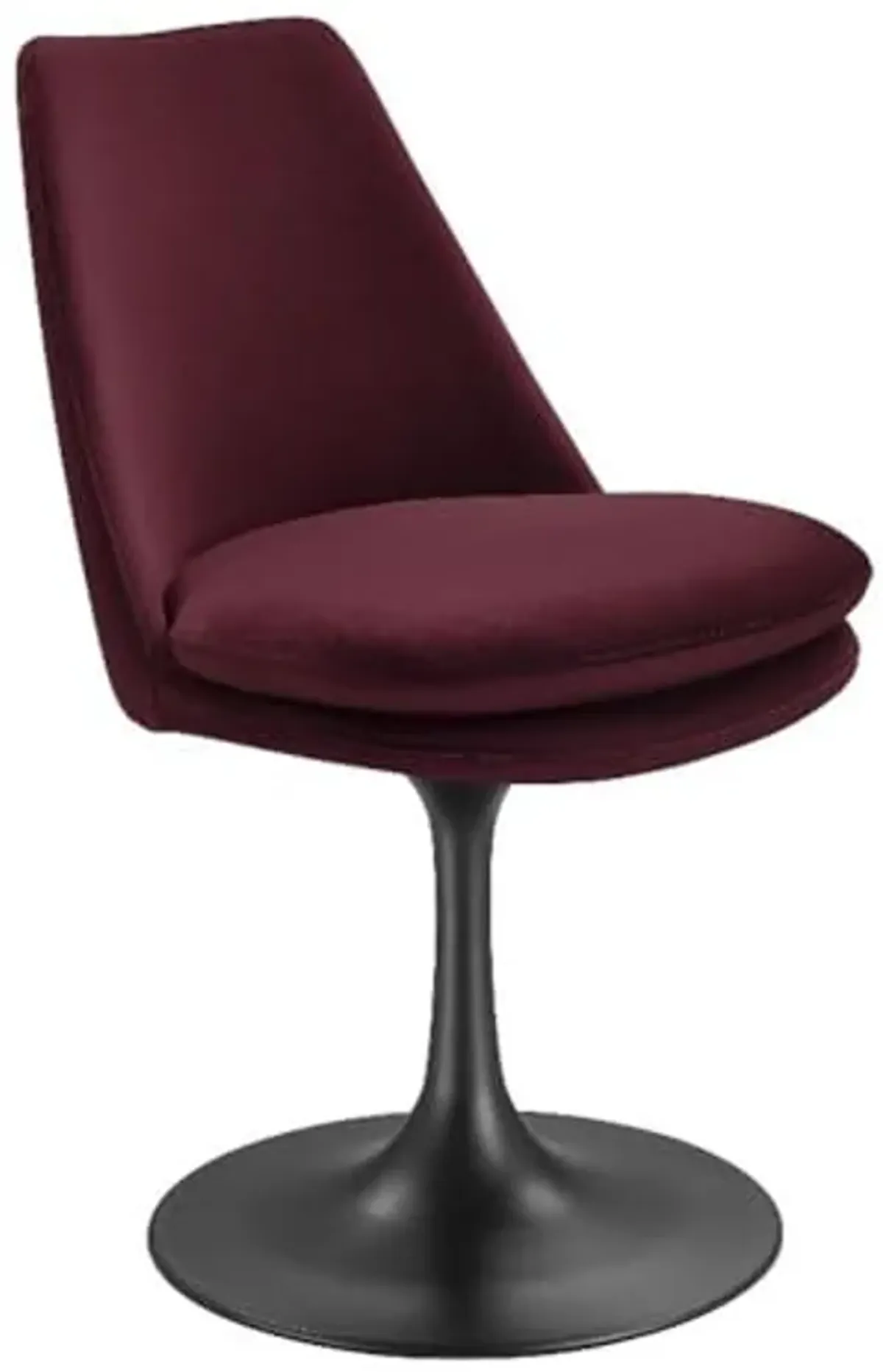 Modway Lippa Velvet Swivel Dining Side Chair in Black Mulberry - Armless Accent Chair with Stain-Resistant Performance Velvet Upholstery - 360° Rotating Office Chair