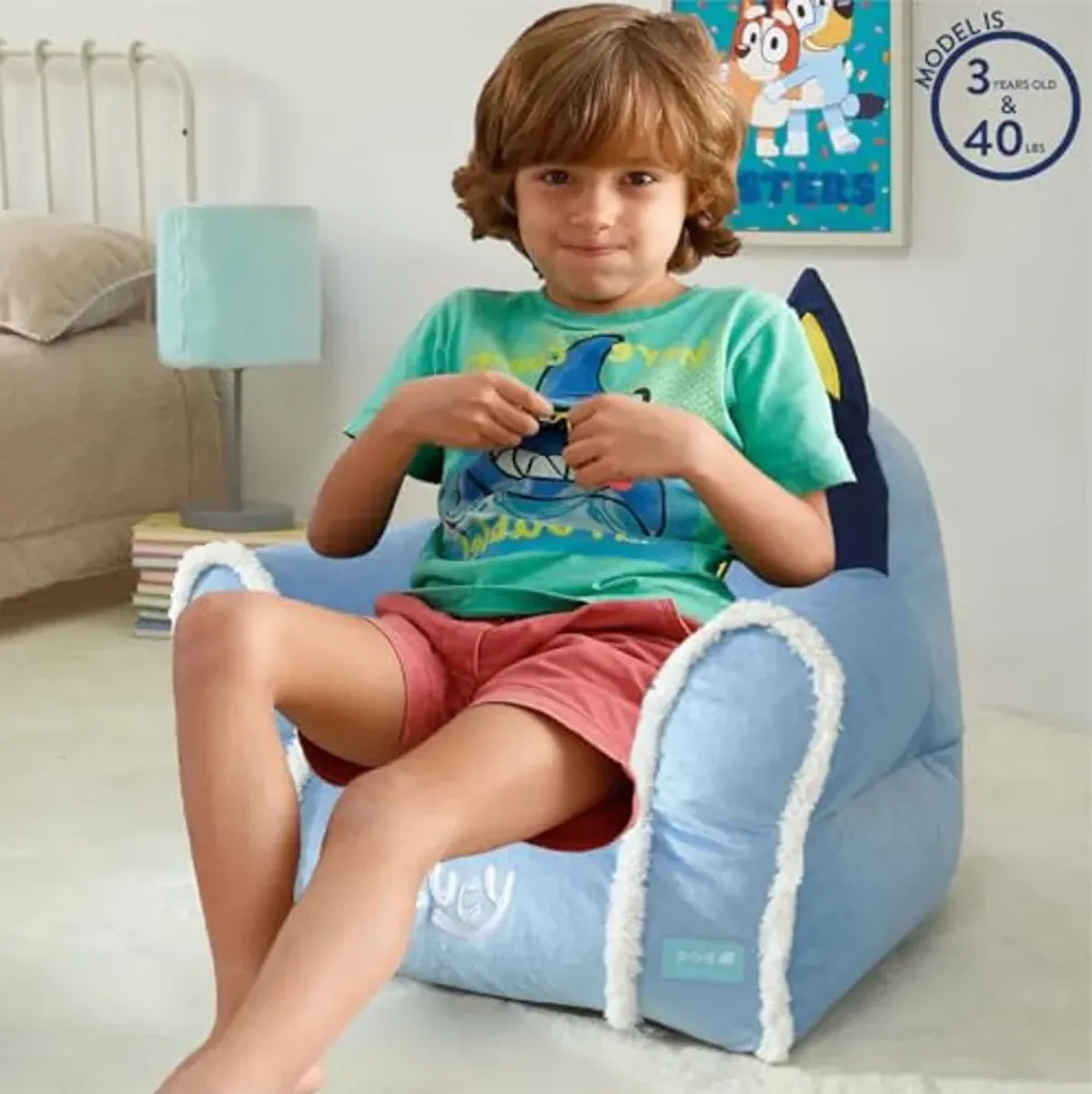 Idea Nuova Bluey Figural Soft and Comfortable Structured Bean Bag Sofa Chair for Kids with Armrests,Ages 3+