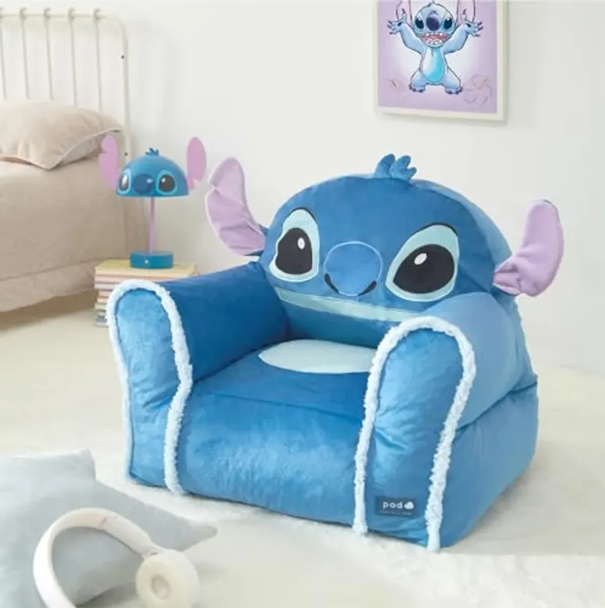 Idea Nuova Disney Stitch Figural Soft and Comfortable Structured Bean Bag Sofa Chair for Kids with Armrests,Ages 3+