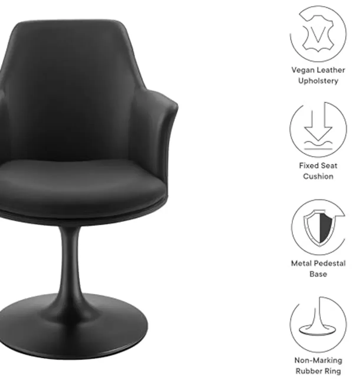 Modway Lippa Faux Leather Swivel Dining Armchair in Black Black – Rotating Vegan Leather Accent Chair with Pedestal Base – 360° Swivel Barrel Chair with No Wheels