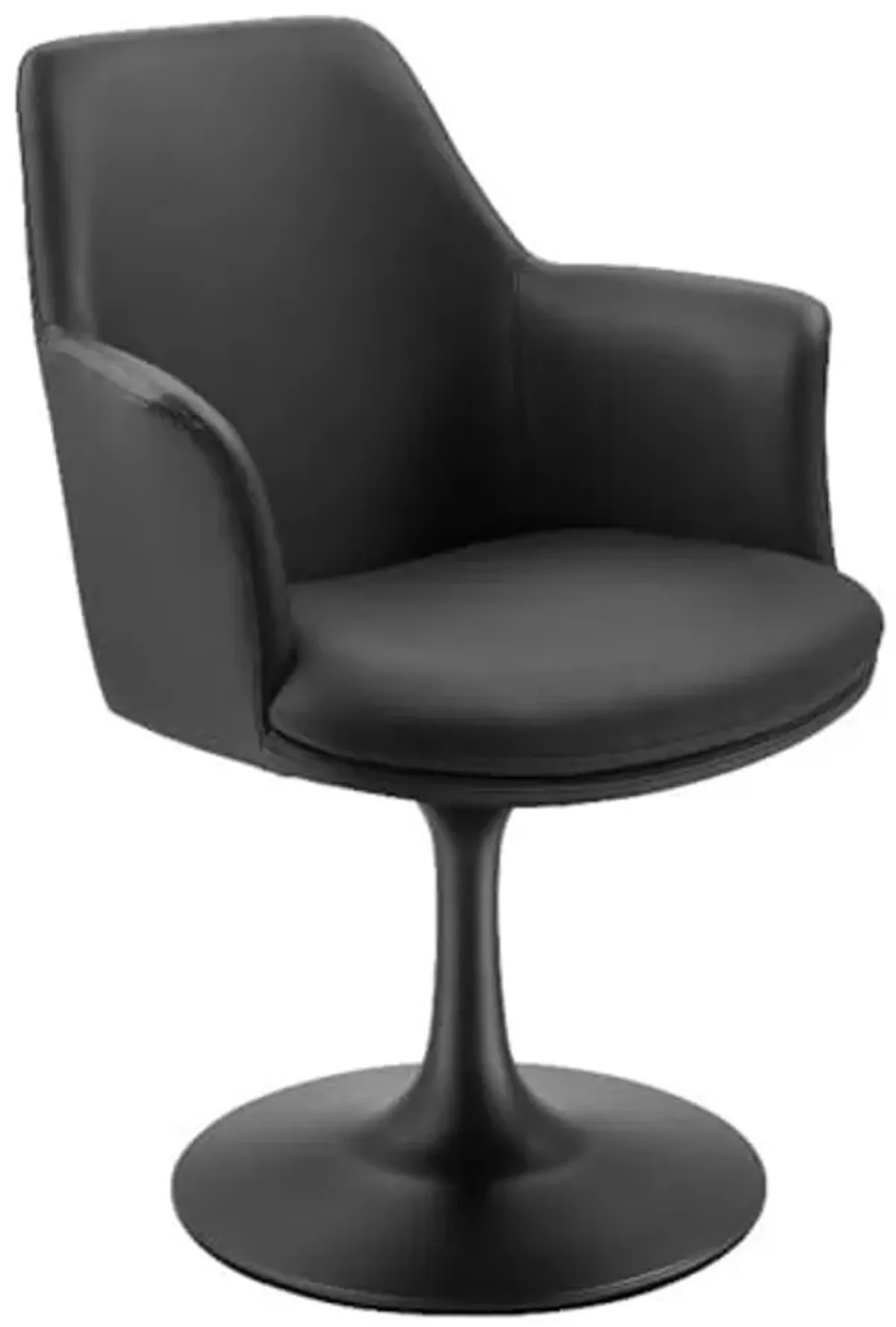 Modway Lippa Faux Leather Swivel Dining Armchair in Black Black – Rotating Vegan Leather Accent Chair with Pedestal Base – 360° Swivel Barrel Chair with No Wheels