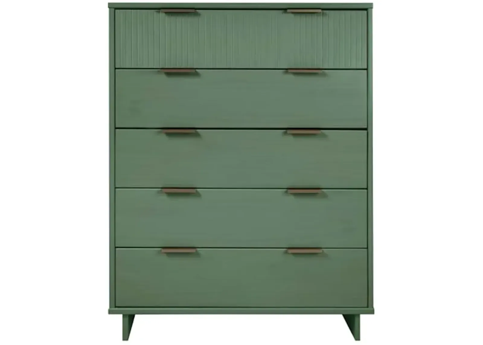 Manhattan Comfort Granville 50-Inch Modern Tall Dresser with 5 Full Extension Soft Close Drawers, Textured Ribbed Lines Design Made of Solid Wood with Gold Accent, TV Stand for Bedroom, Sage Green