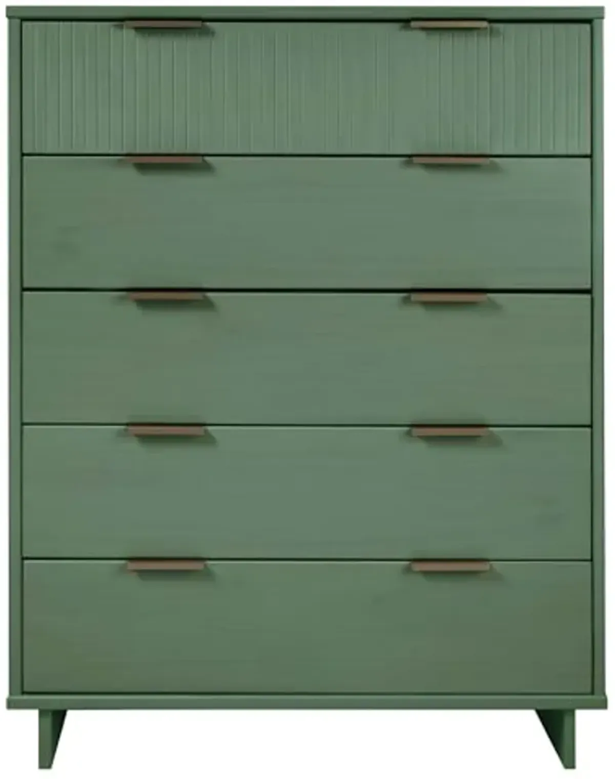 Manhattan Comfort Granville 50-Inch Modern Tall Dresser with 5 Full Extension Soft Close Drawers, Textured Ribbed Lines Design Made of Solid Wood with Gold Accent, TV Stand for Bedroom, Sage Green