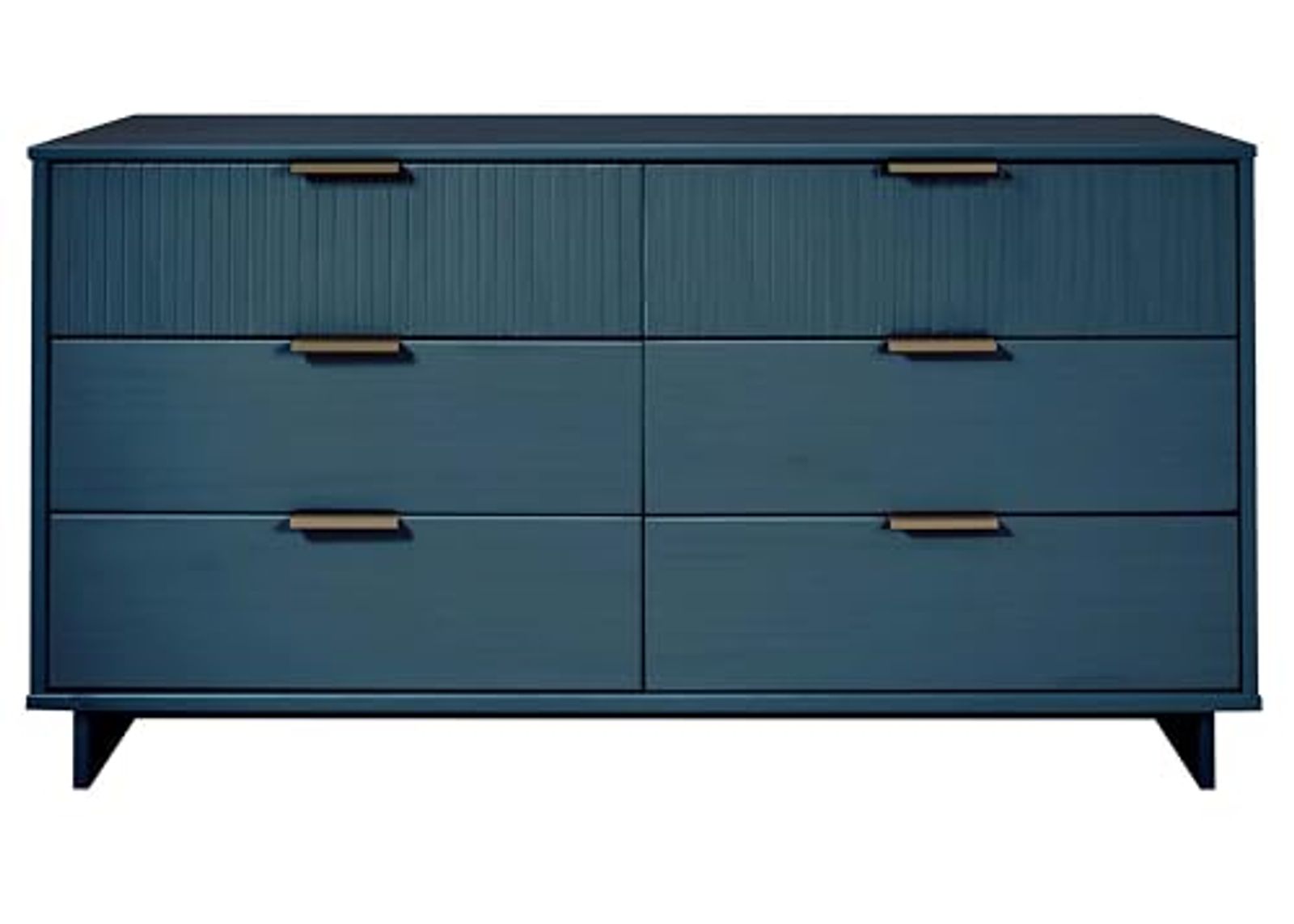 Manhattan Comfort Granville 55-Inch Modern Double Wide Dresser, 6 Full Extension Soft Close Drawers, Textured Ribbed Lines Design Made of Solid Wood with Gold Accent, Midnight Blue