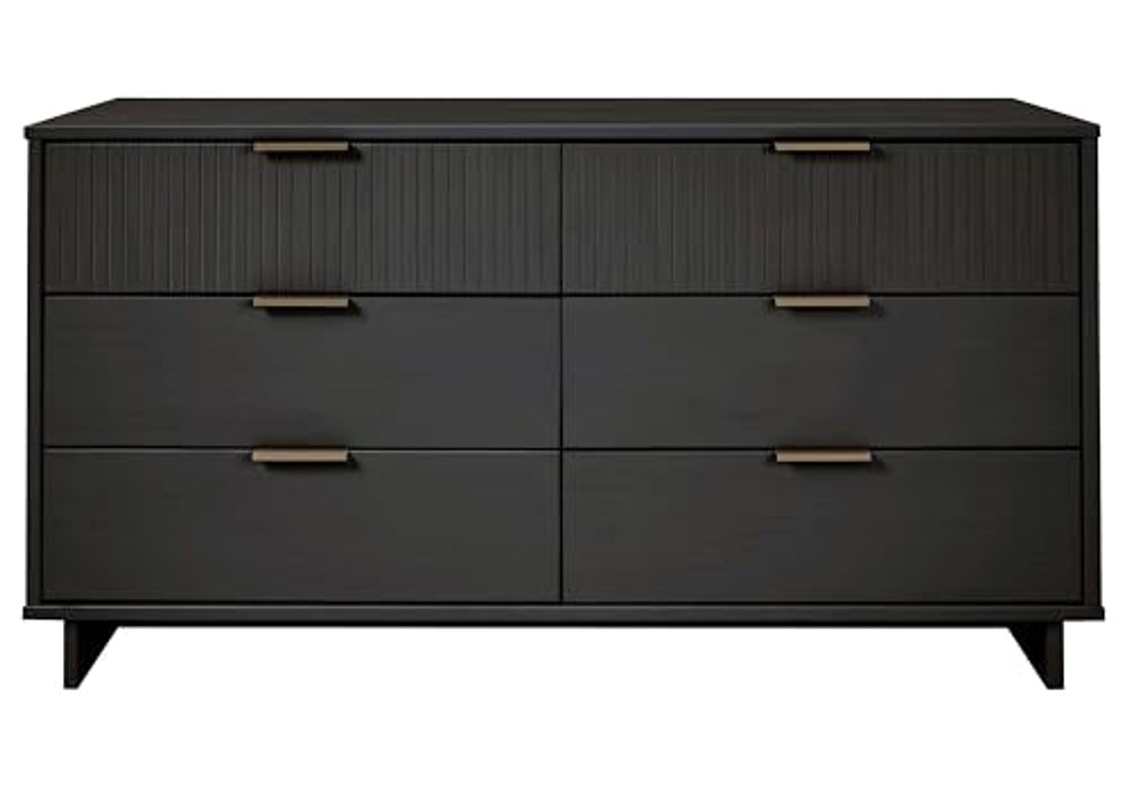 Manhattan Comfort Granville 55-Inch Modern Double Wide Dresser, 6 Full Extension Soft Close Drawers, Textured Ribbed Lines Design Made of Solid Wood with Gold Accent, TV Stand for Bedroom, Dark Grey