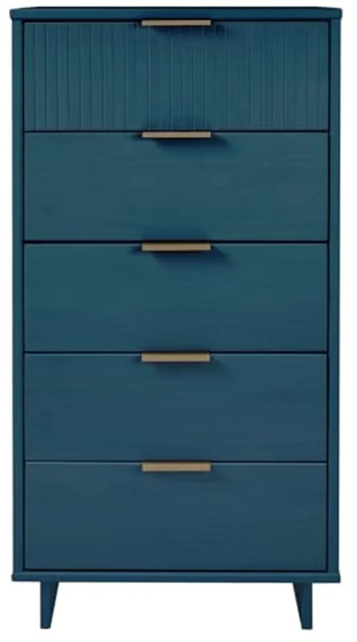 Manhattan Comfort Granville 24-Inch Modern Tall Dresser with 5 Full Extension Soft Close Drawers, Textured Ribbed Lines Design Made of Solid Wood with Gold Accent, TV Stand for Bedroom, Midnight Blue