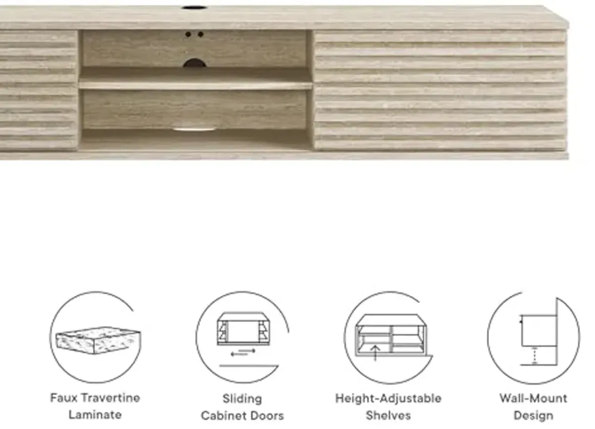 Modway Render Faux Travertine 71 Inch Floating TV Stand in Travertine