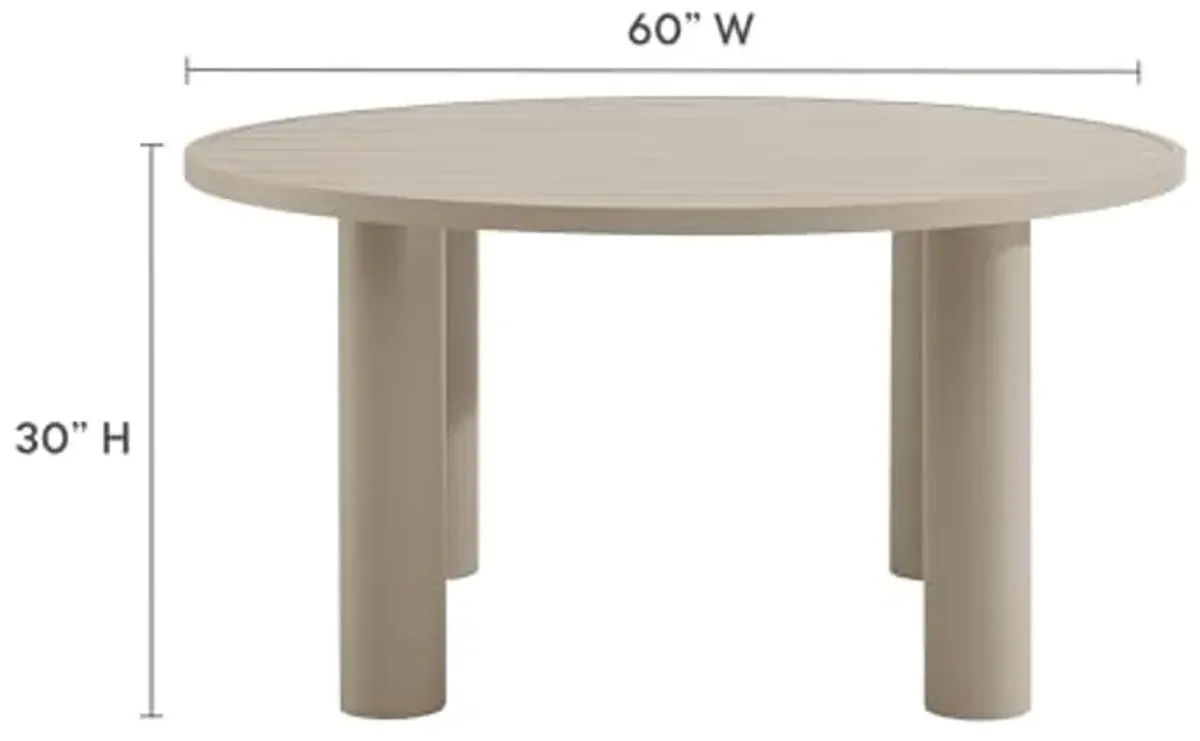 Modway Nautica 60 Inch Round Metal Outdoor Patio Dining Table in Taupe – Weather-Resistant Outdoor Dining Table for Patio, Balcony, and Garden – Modern Outdoor Dining Table for 4 People