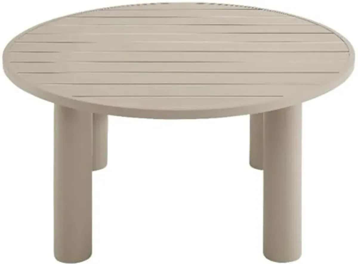 Modway Nautica 60 Inch Round Metal Outdoor Patio Dining Table in Taupe – Weather-Resistant Outdoor Dining Table for Patio, Balcony, and Garden – Modern Outdoor Dining Table for 4 People