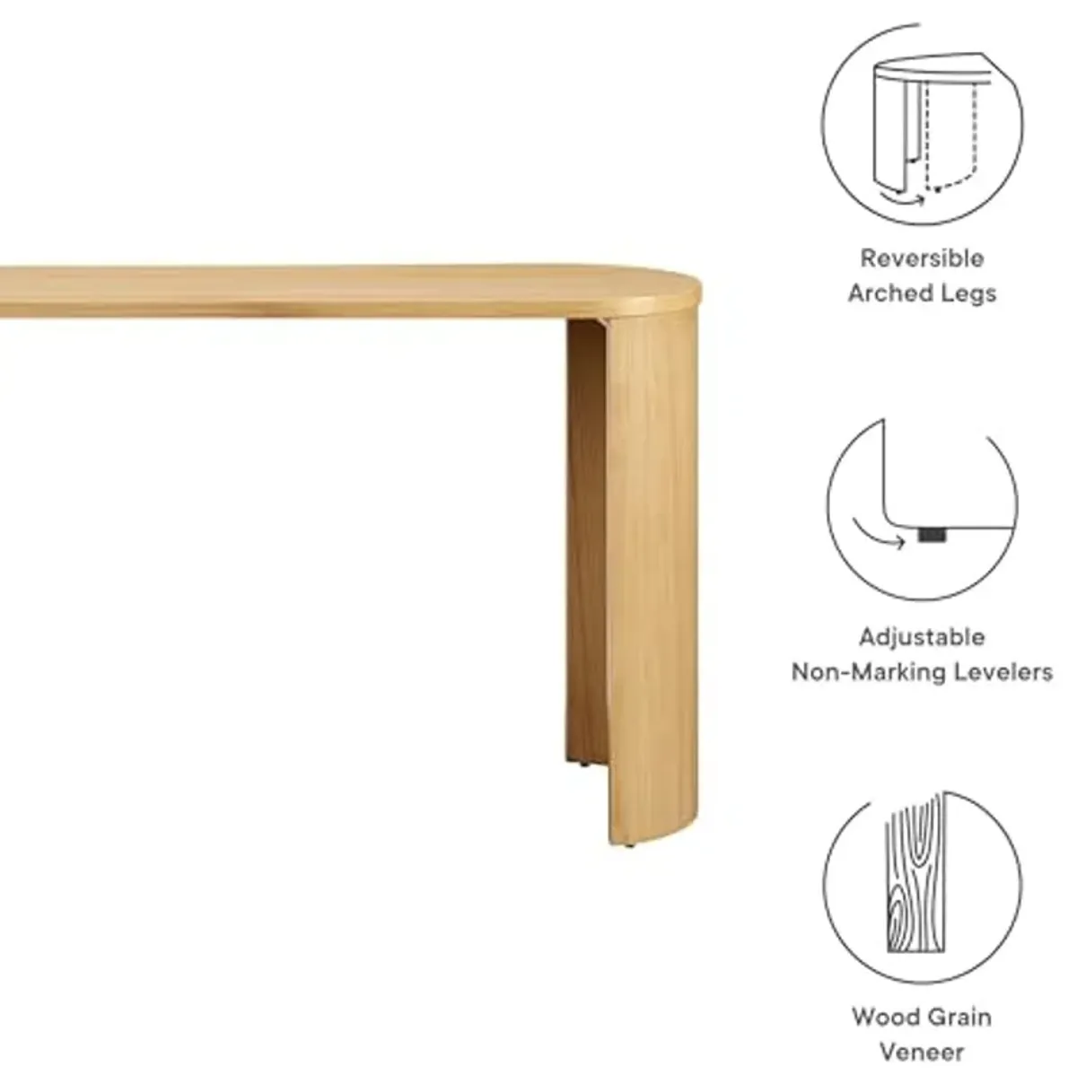 Modway Aspect 60 Inch Oval Console Table in Oak with Reversible Arched Legs - Modern Oval Wood Narrow Entryway Table - Curved Profile Design Thin Sofa Table for Hallway or Living Room