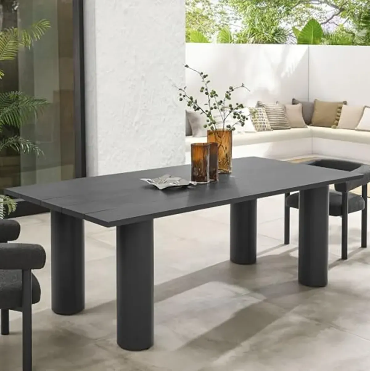 Modway Nautica 87 Inch Rectangle Metal Outdoor Patio Dining Table in Graphite