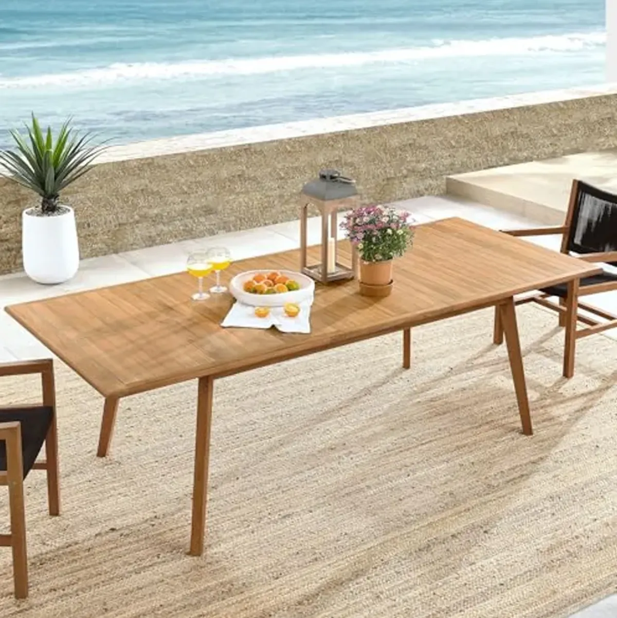 Modway Vienna Outdoor Patio Teak Wood Extendable Dining Table in Natural