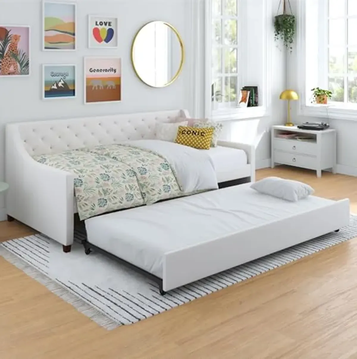 Novogratz Her Majesty Daybed and Trundle, Twin, Ivory Linen