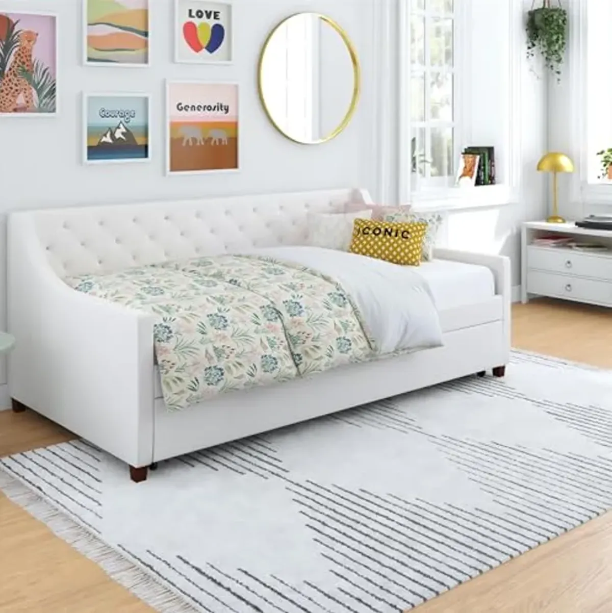 Novogratz Her Majesty Daybed and Trundle, Twin, Ivory Linen