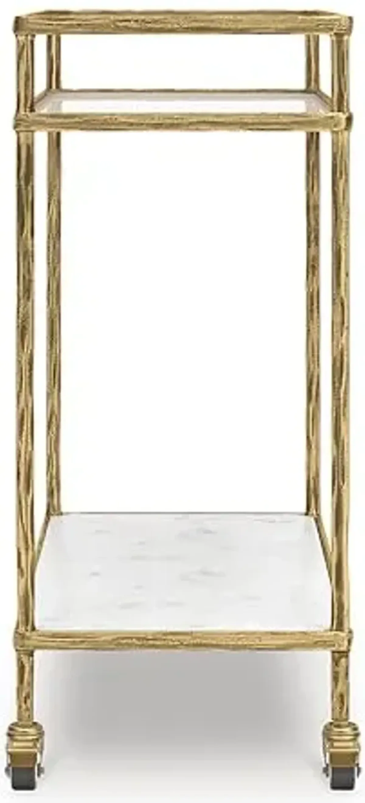 Signature Design by Ashley Plattfield Casual Antiqued 2-Tier Bar Cart with Casters, for Kitchen and Dining Room, Metallic & White