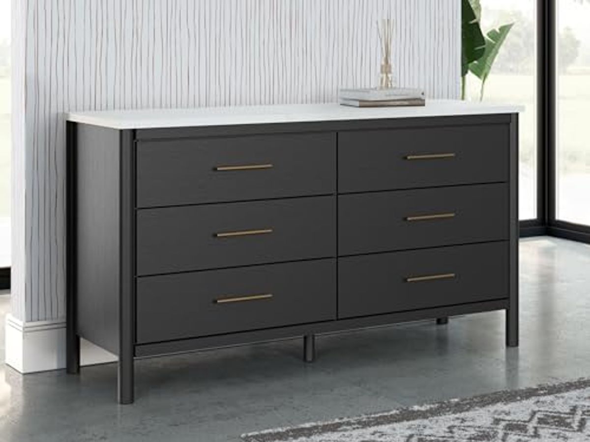 Signature Design by Ashley Cadmori Bohemian 6-Drawer Dresser with Safety Stop, Black & White