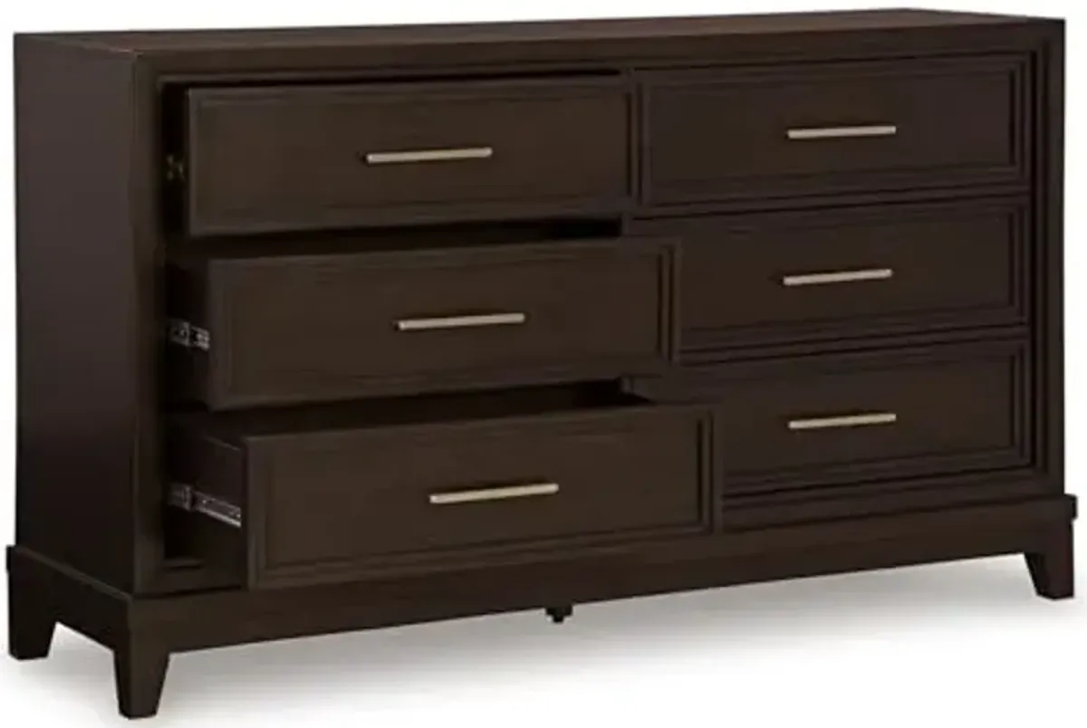 Signature Design by Ashley Neymorton Traditional 6-Drawer Dresser with Felt Lining, Dark Brown