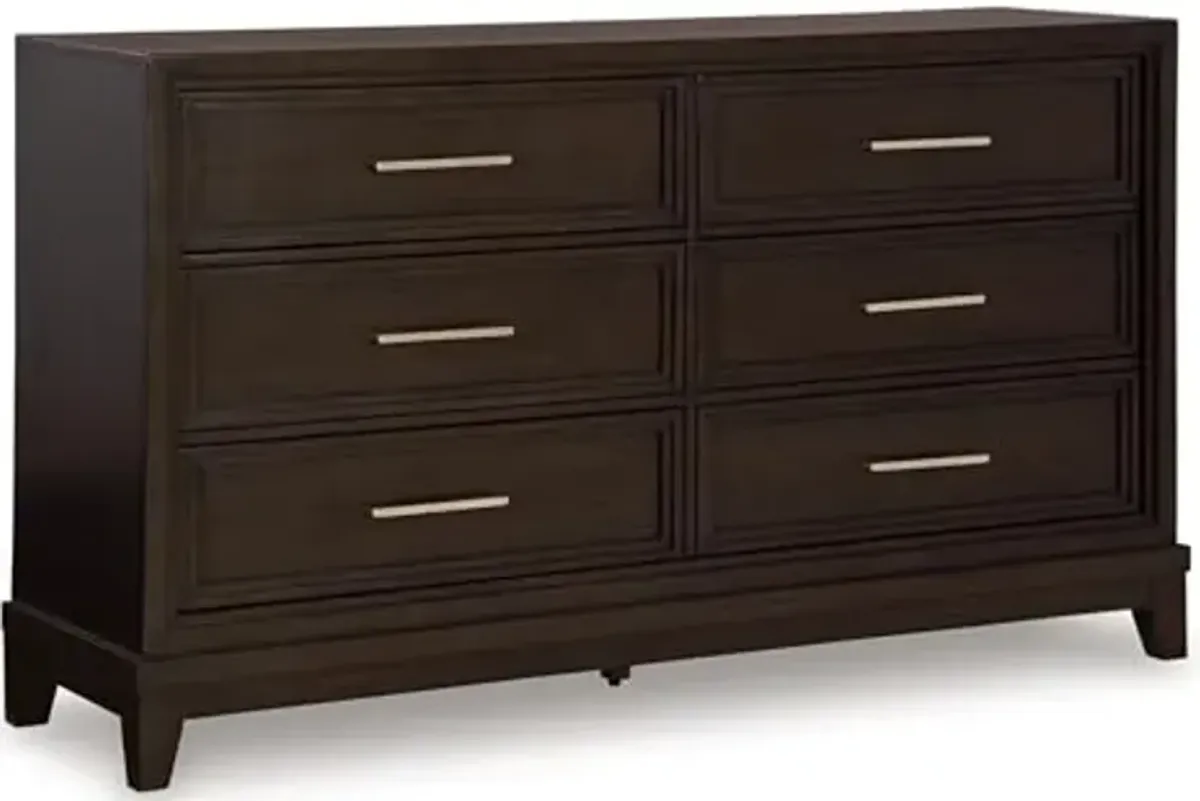 Signature Design by Ashley Neymorton Traditional 6-Drawer Dresser with Felt Lining, Dark Brown