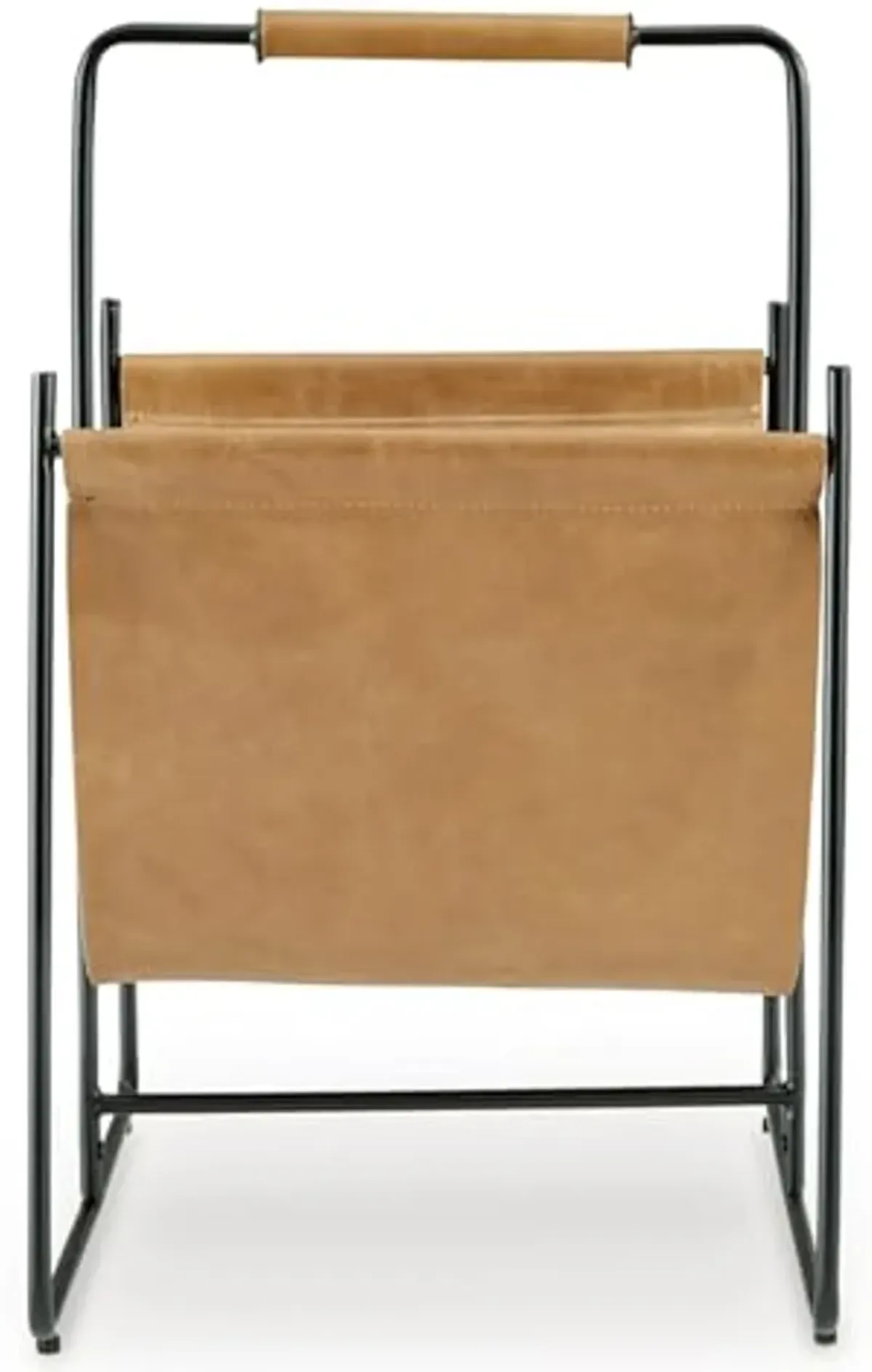 Signature Design by Ashley Faronworth Casual Leather Magazine Rack with Handle, Light Brown & Black