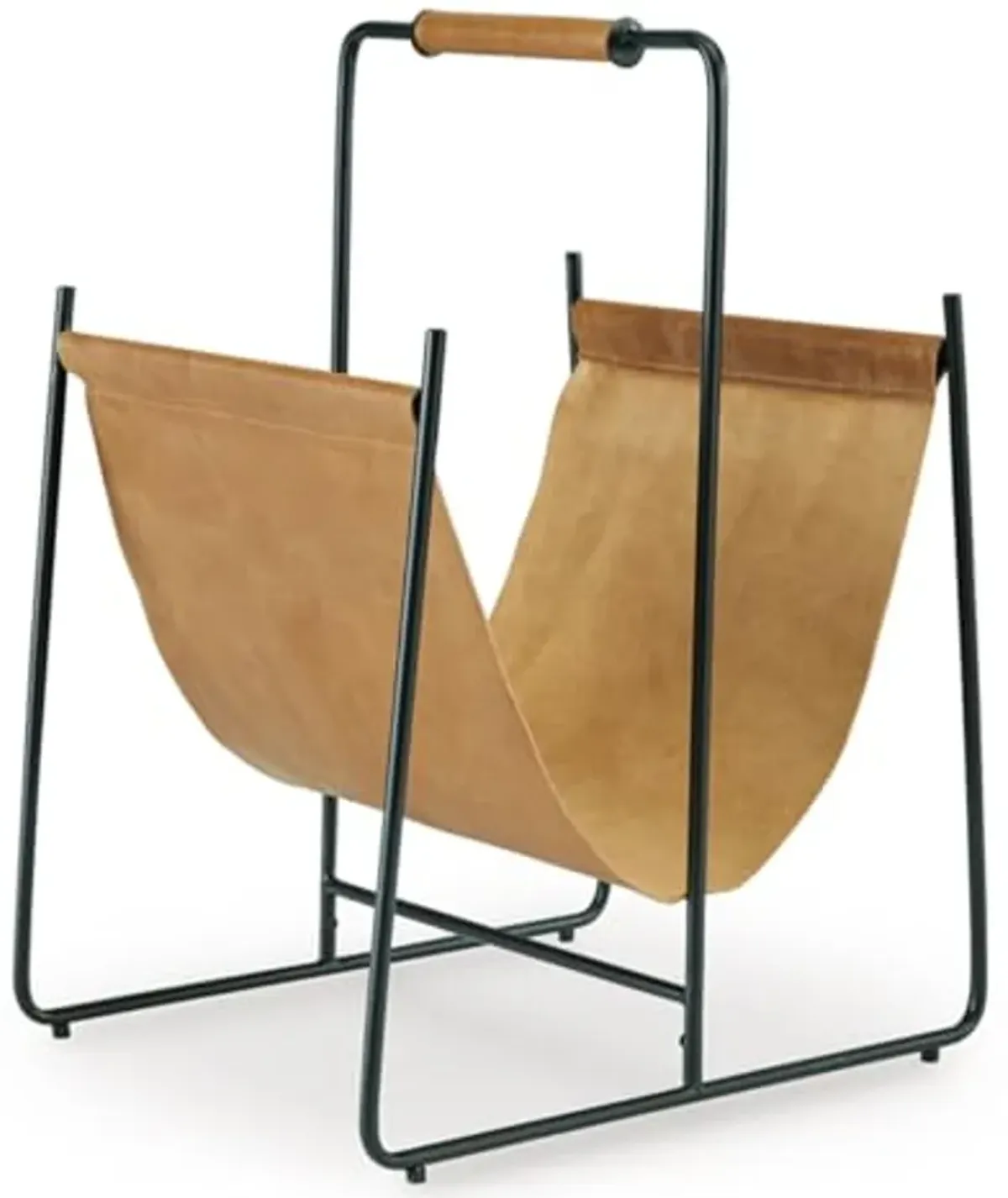 Signature Design by Ashley Faronworth Casual Leather Magazine Rack with Handle, Light Brown & Black