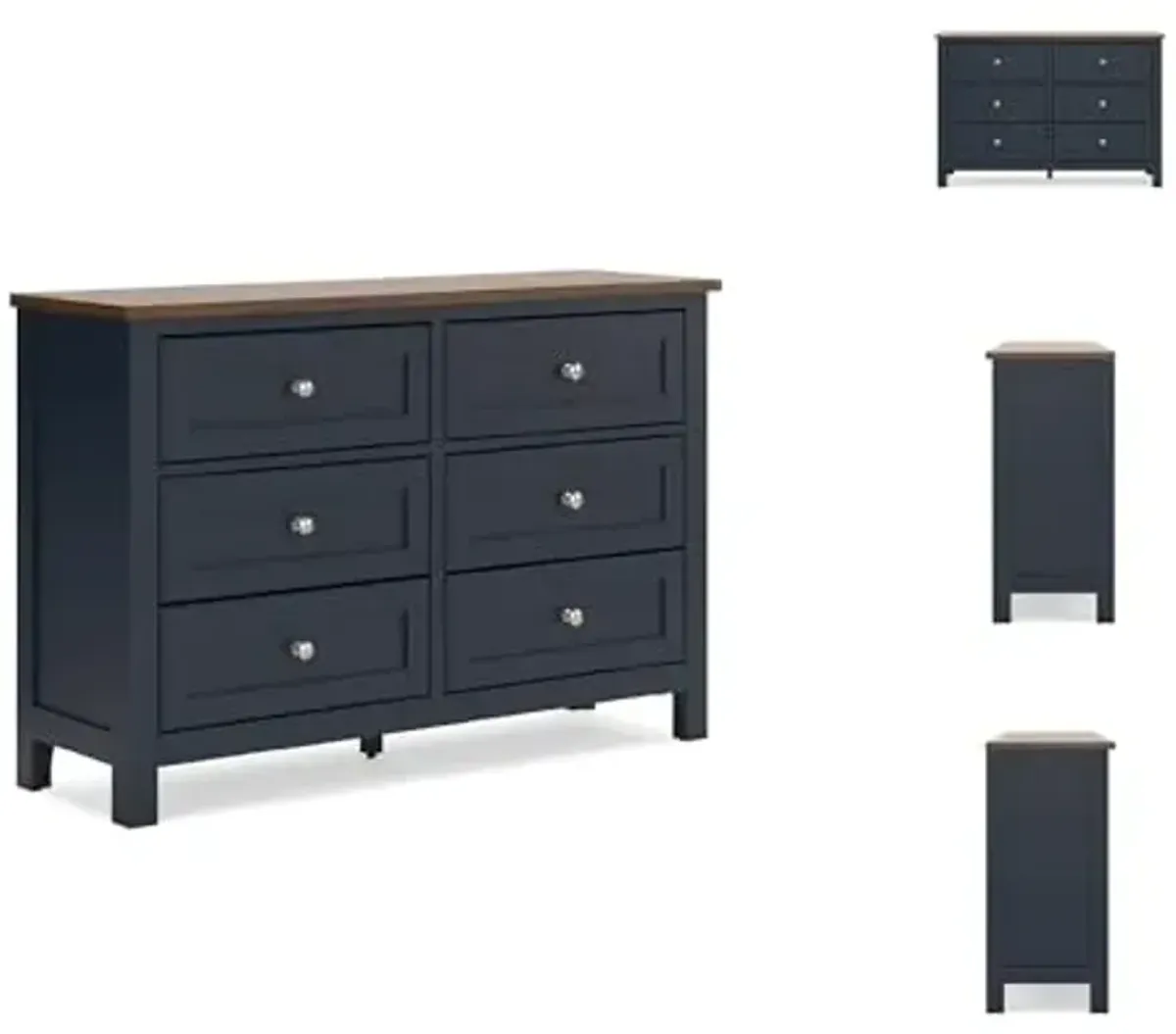 Signature Design by Ashley Landocken Shaker 6-Drawer Dresser with Metal Knobs, Light Brown & Blue