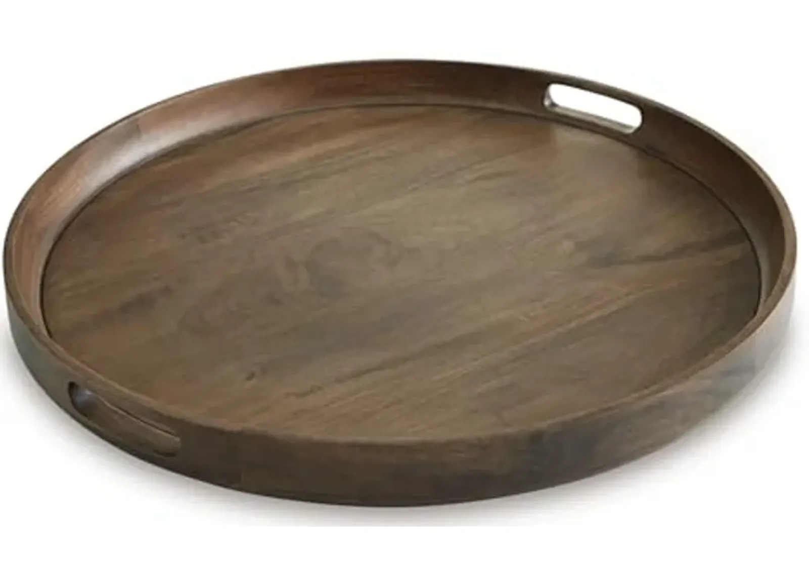 Signature Design by Ashley Webbworth Casual Round Serving Tray with Handle, Dark Brown