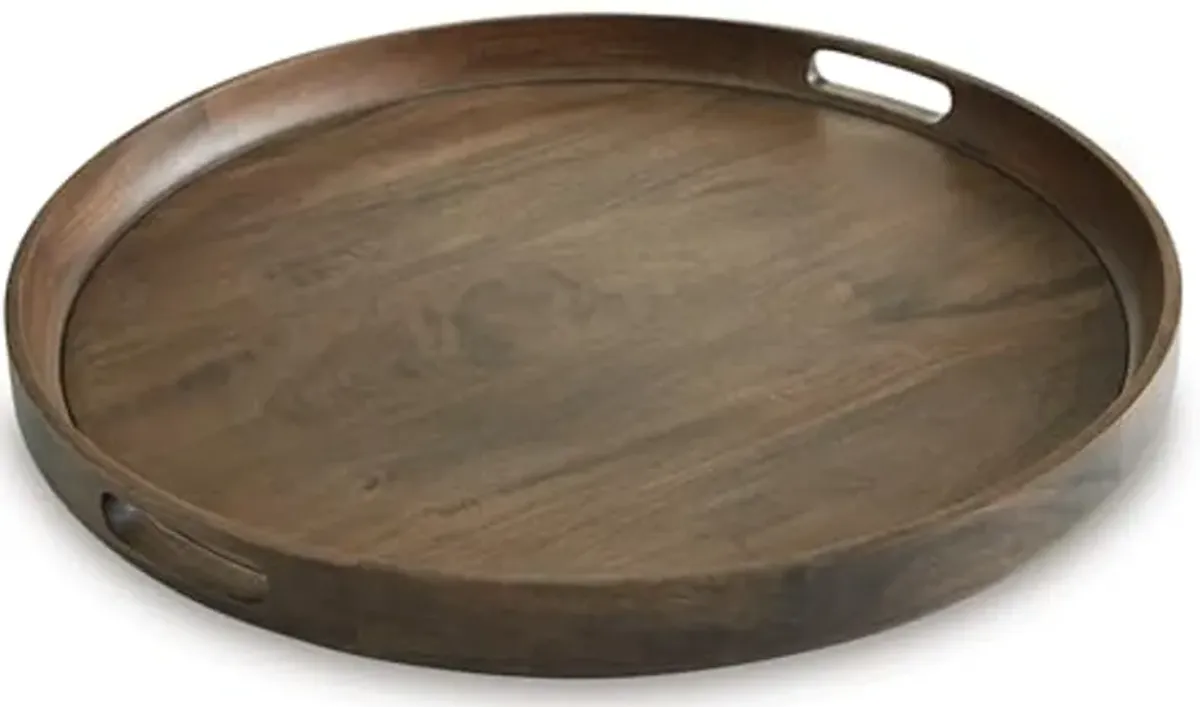 Signature Design by Ashley Webbworth Casual Round Serving Tray with Handle, Dark Brown