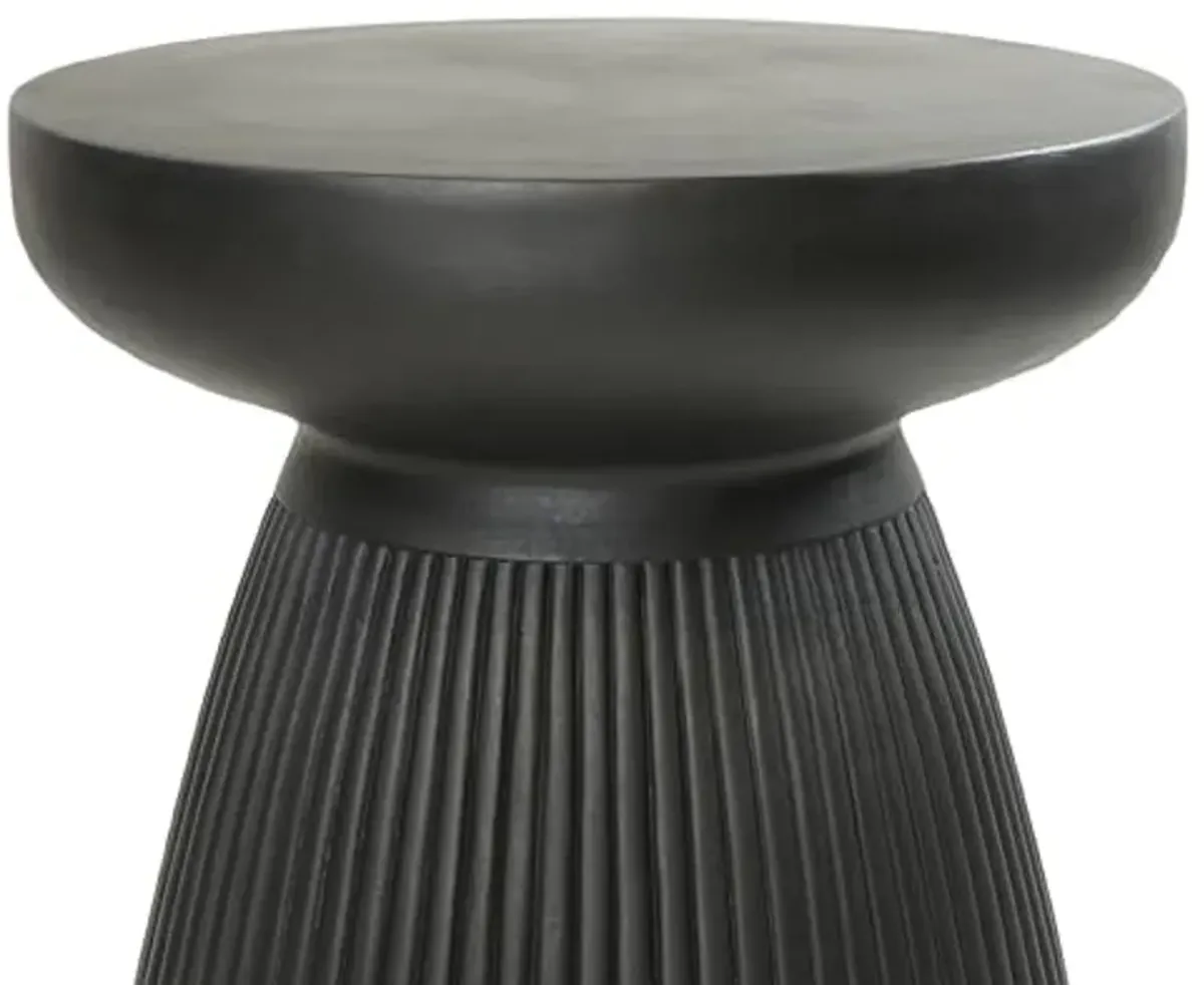 Christopher Knight Home Round Side Table, Outdoor Concrete End Table, Vertical Texture Accent Table, Decorative Side Table, Stylish End Table for Patio Balcony Beach Pool Side, Matte Black