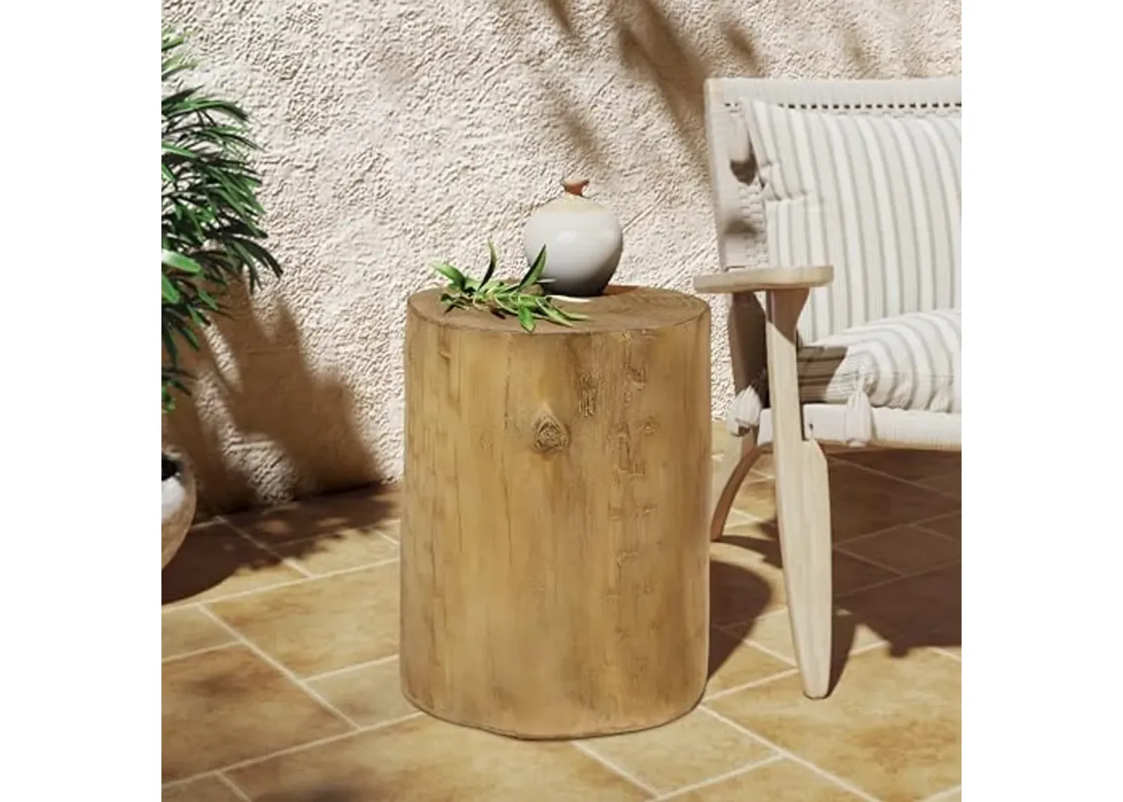 Christopher Knight Home Round Side Table, Outdoor Side Table, Accent End Table, Patio Side Table with Wood Like Finish Modern Design Ideal for Patio Garden Balcony Living Room, Light Brown