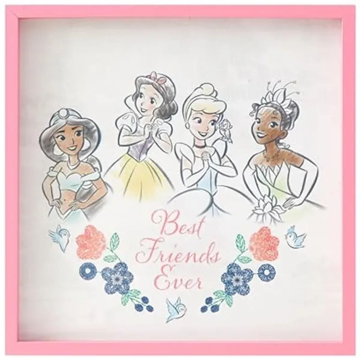 Idea Nuova Disney Princess Childrens Dual Layer Wall Hanging Art Décor, MDF Frame, 16"x16"